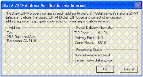Dial-A-ZIP Address Verification - non-deliverable
